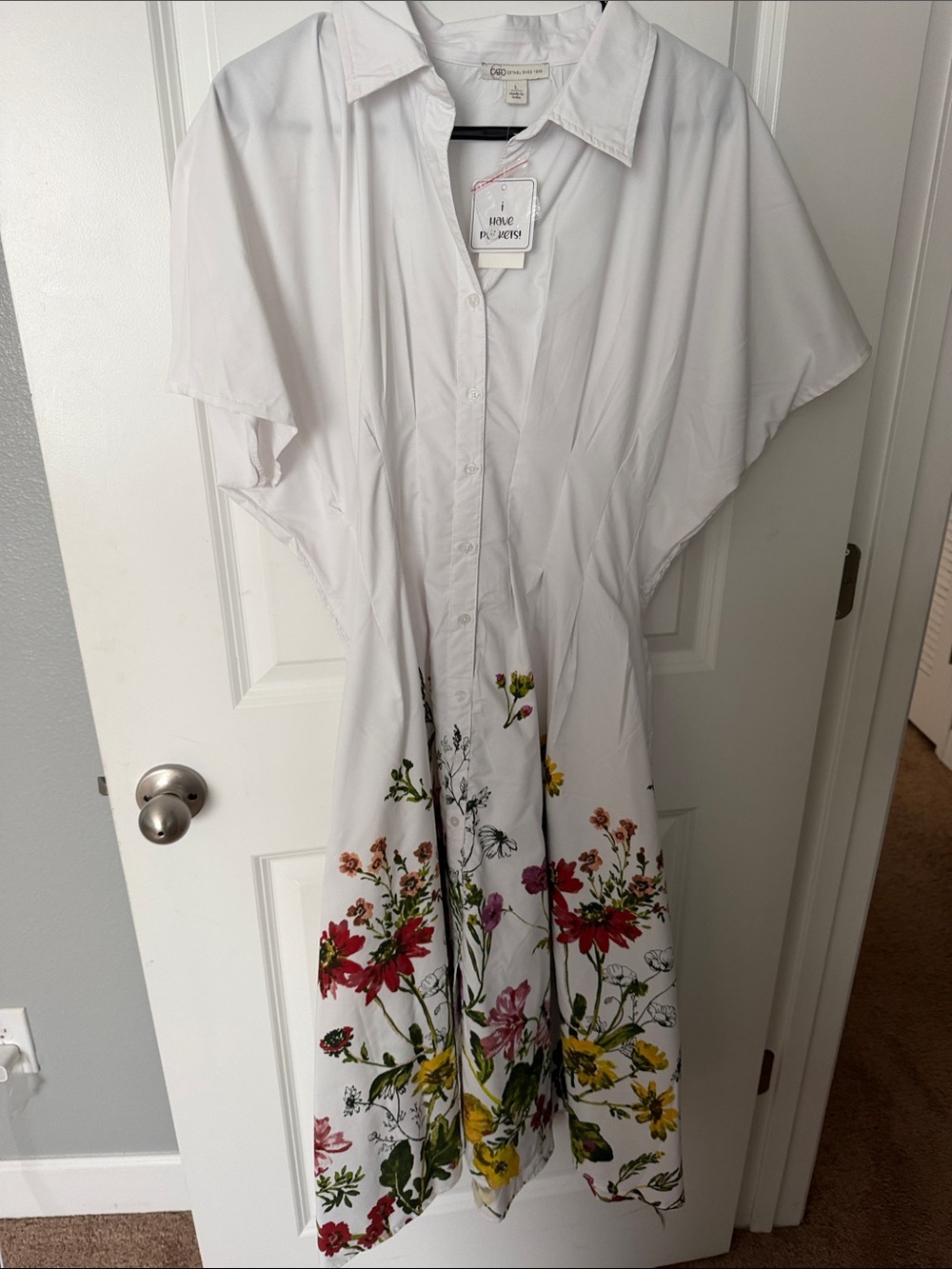 Cato White Floral Button-Front Midi Dress